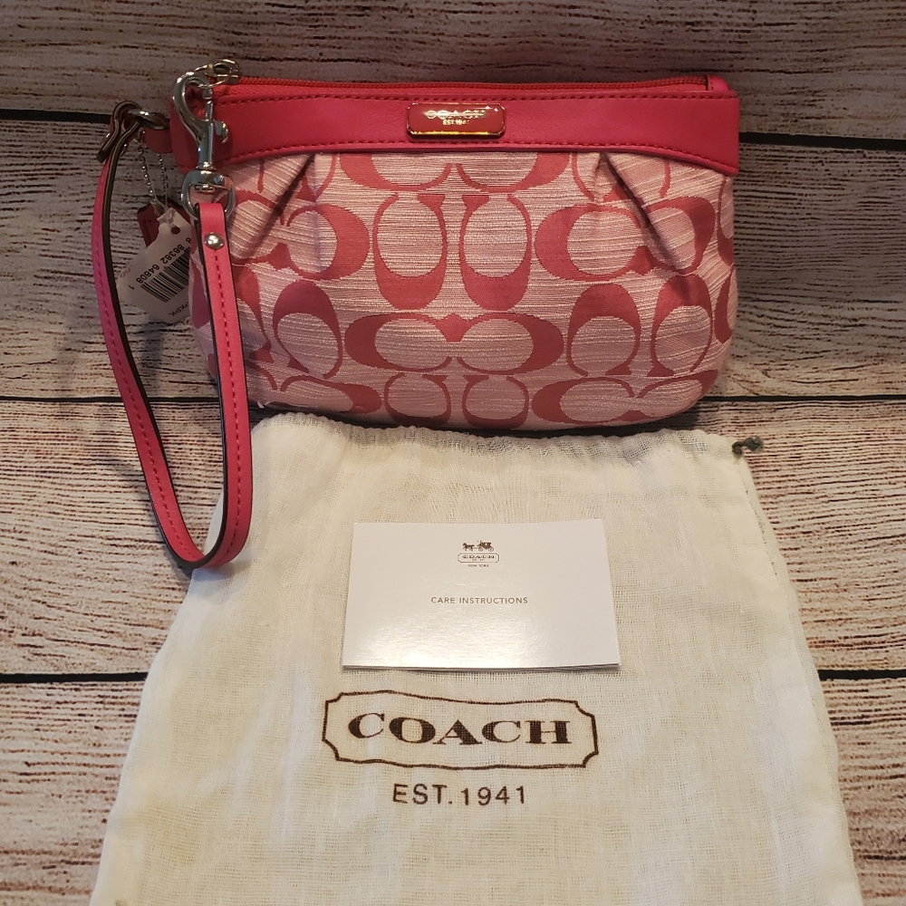 Coach Pink Shantung Pleated Medium Wristlet